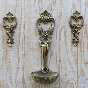 Vintage 32" 1972 Gold Gilt SYROCO Homco Wall Hang Planter Spoon Ladle W Sconces